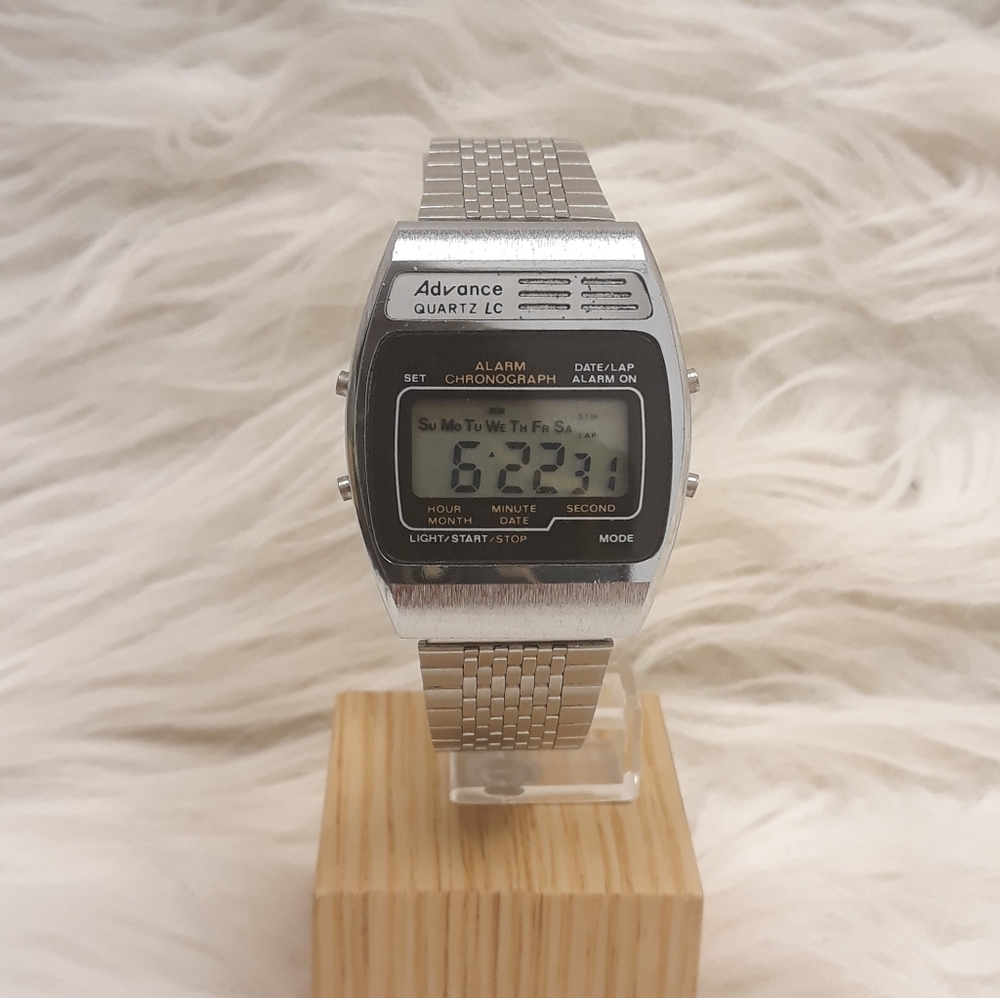 Advance silver tone digital mens watch
